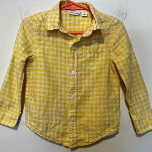 Janie and Jack Linen Blend Yellow and White Checked Long Sleeve Button Down 2T